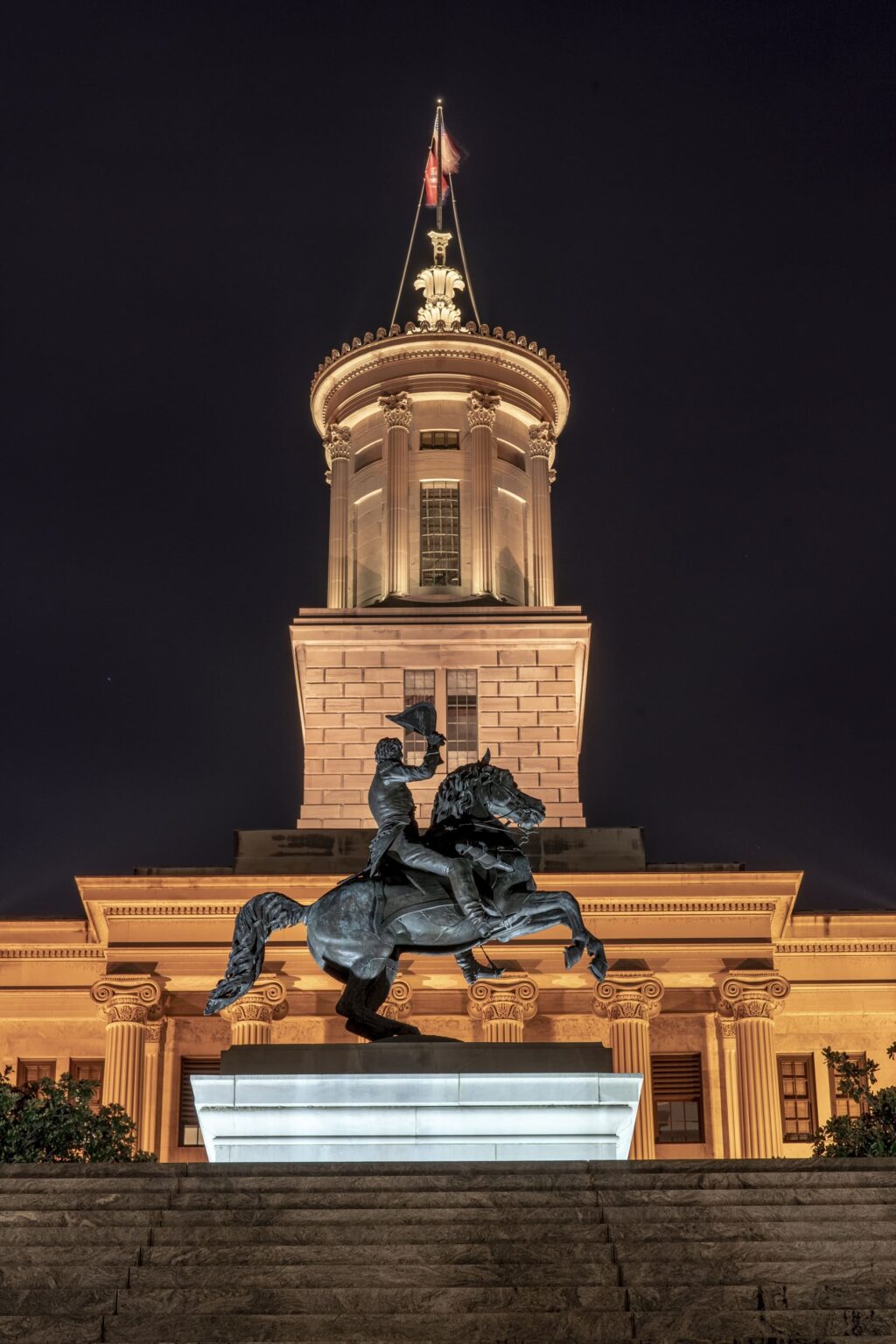 photo of TN State Capiotl at night with horse statue